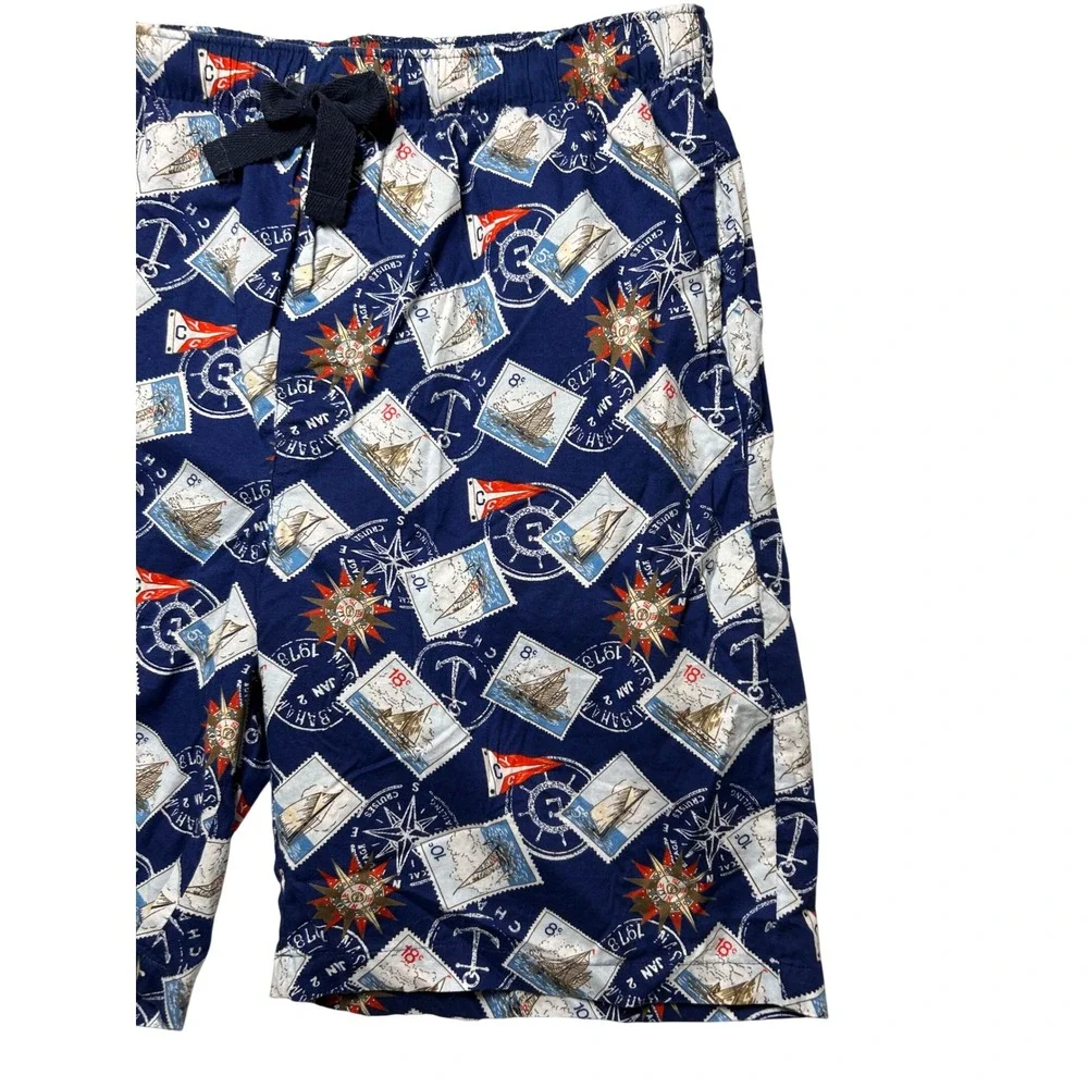 Chaps Mens Nautical Sailboat Print Shorts Blue Cotton Sleepwear Lounge Preppy L